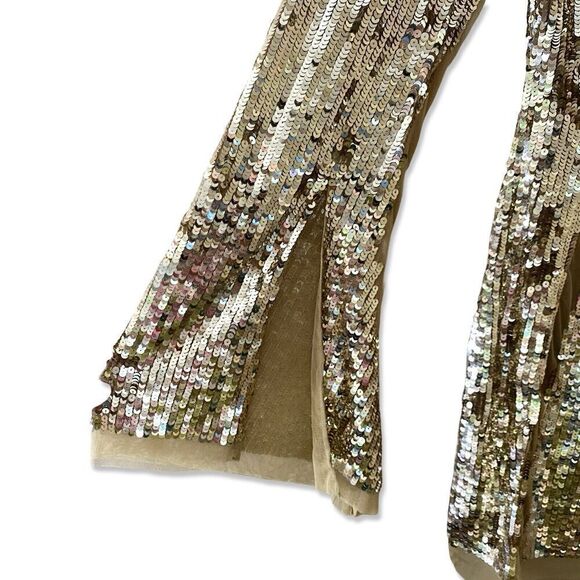 Lovers And Friends Lux Dress Gold Sequin Cocktail Mini Sheer Panel Revolve Sz XS - Picture 9 of 15